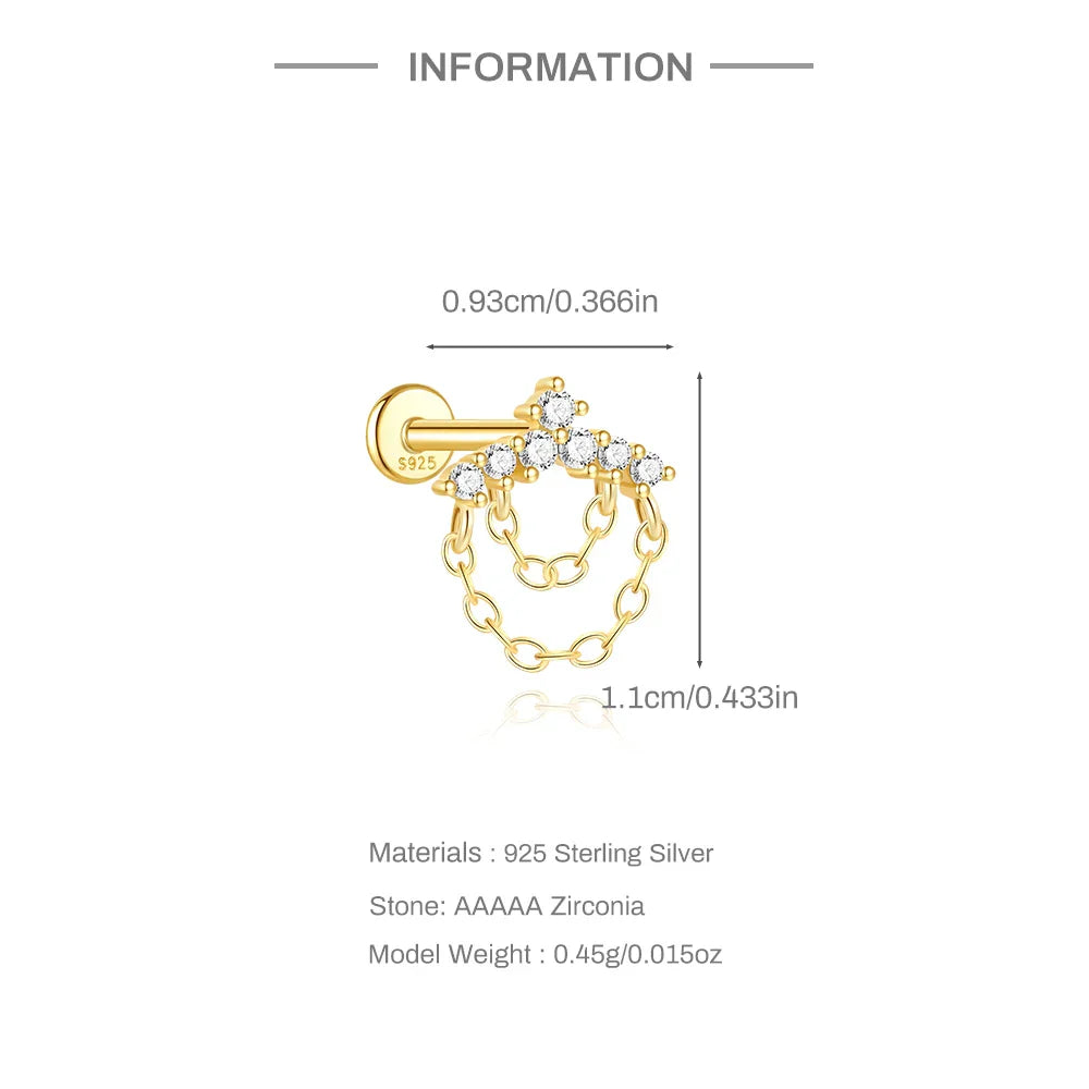 1PC 925 Sterling Silver Horse Eye Chain Tassel Zircon Drop Earrings For Women Ins Minimalism Geometric Earrings Gift