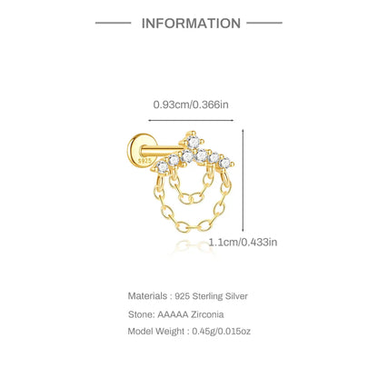 1PC 925 Sterling Silver Horse Eye Chain Tassel Zircon Drop Earrings For Women Ins Minimalism Geometric Earrings Gift