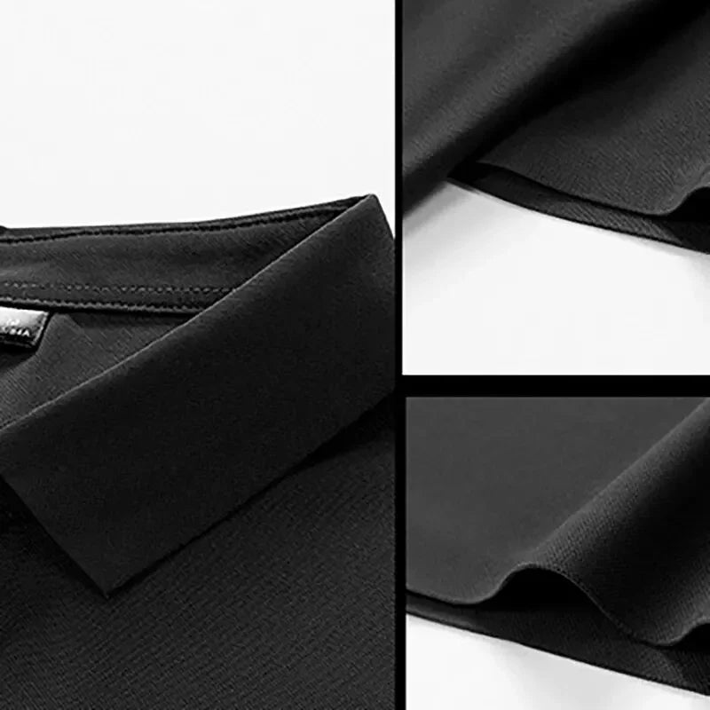 Summer Ice Silk Polo Shirt High-End T-Shirt Solid Color New Half Sleeve Non-Marking Casual Lapels Business Thin Menswear 2025