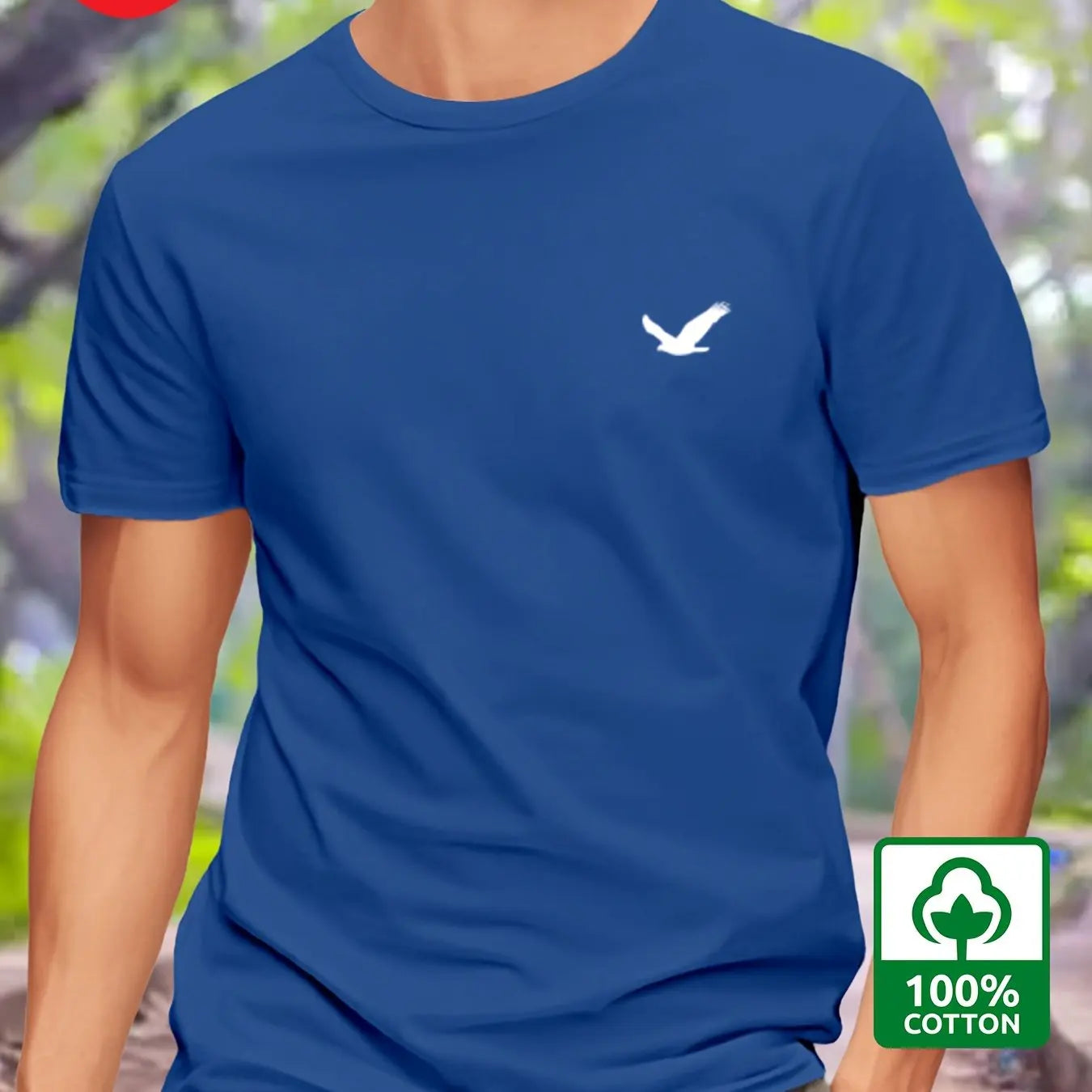 Men's Summer 100% Cotton Eagle Graphic Printed Fashion Sports and Leisure Loose Round Neck Short Sleeve T-shirt Top