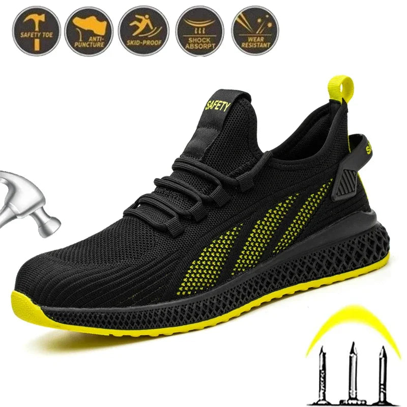 Work Sneakers Men Safety Shoes Construction Steel Toe Work Shoes Safety Boots Men Shoes Anti-Puncture Working Summer Kevlar