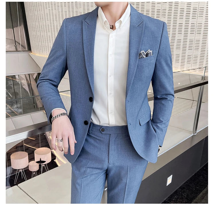 Conjunto de Terno Masculino de Negócios Slim Fit Três Peças 2025 de Alto Padrão Estilo Coreano para Casamento Noivo Festa Terno Colete Calças M-4XL