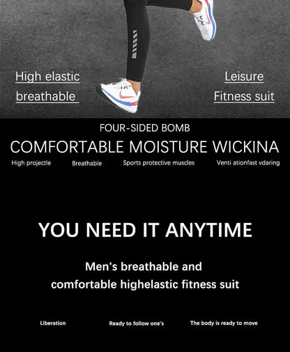 Sports Suits Men's Fitness Clothes Night Running Autumn Tight-fitting Quick-drying Clothes Cycling Training Clothes Equipment