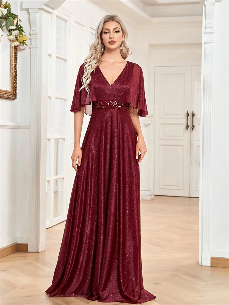 Elegant Shining Formal Evening Dresses Long 2025 Luxury Women Wedding Party Dress Short sleeve Cocktail Prom Graduation Gowns