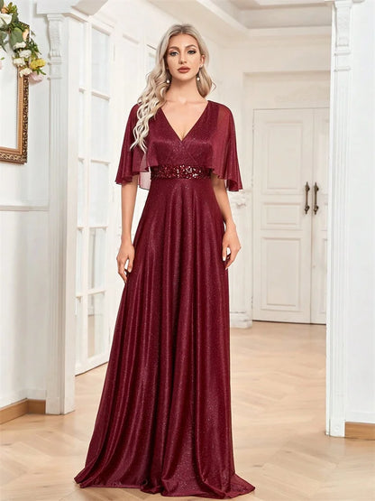 Elegant Shining Formal Evening Dresses Long 2025 Luxury Women Wedding Party Dress Short sleeve Cocktail Prom Graduation Gowns