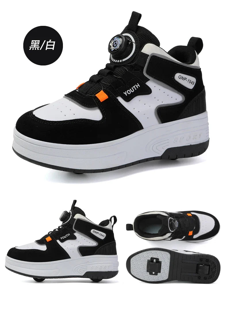 Children's walking shoes 2024 new double wheel invisible roller skates young primary school children big child swivel buckle
