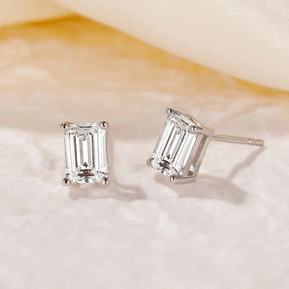 1Carat D Radian Emerald Cut Moissanite Stud Earrings S925 Silver Plated 18K White Gold Rectangle Diamond Earring Studs for Women
