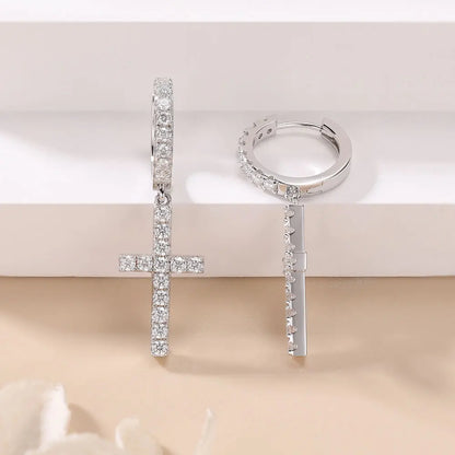 Moissanite Cross Drop Pedant Earrings for Women S925 Sterling Silver Diamond Hoop Earrings 18K Gold Plated Fine Jewelry