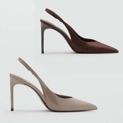 Brown Satin Slingback Women Pumps Sexy Pointed Toe Stiletto High Heels for Ladies Elegant Dress Shoes Comfortable Office Shoes