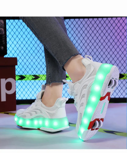 New Kids Wheels Roller Skate Shoes Boys Girls Swivel Buckle LED Light Luminous rechargeable Outdoor Children's Casual Sneakers