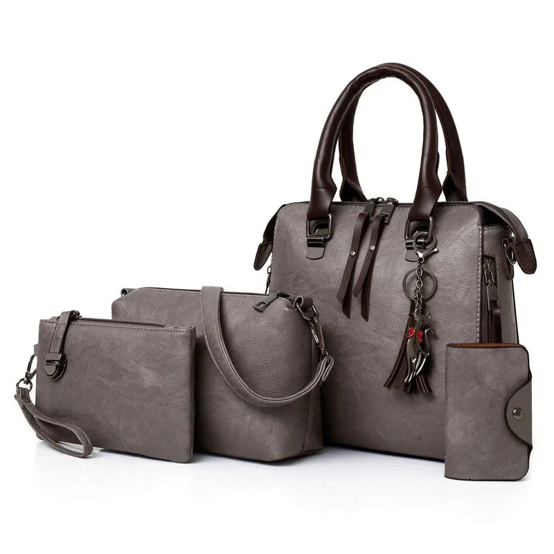 Bolsa Com Tassel Composto Feminina Bolsa De Couro De Luxo Bolsas De Marcas Famosas Designer Bolsa De Ombro Feminina Com Alça Superior 4 Peças/Conjunto