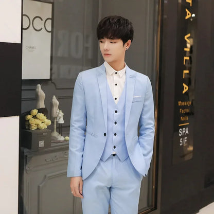 Western-Style Men's Suits Cross-Border Wholesale New Arrival Slimming Three-Piece Set Korean Version Business Professional Gown