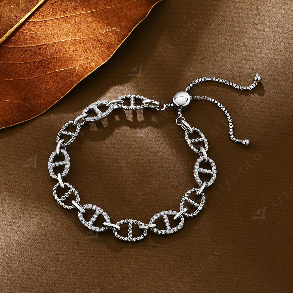 D VVS1 Color Moissanite Diamond Bracelet for Women Men 925 Sterling Silver Adjustable chain Sparkling Hand Fine Jewelry