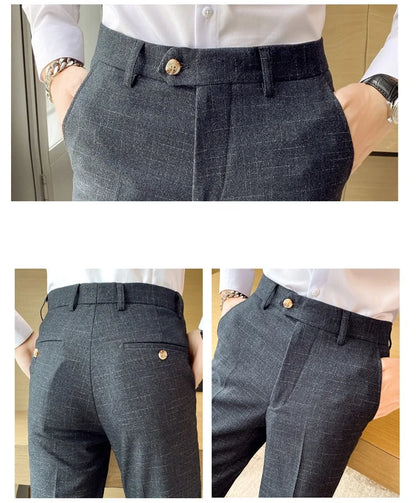 Premium Business Casual Fashionable Dark Plaid Men's Suit Pants Groom's Wedding Suit Party Trousers