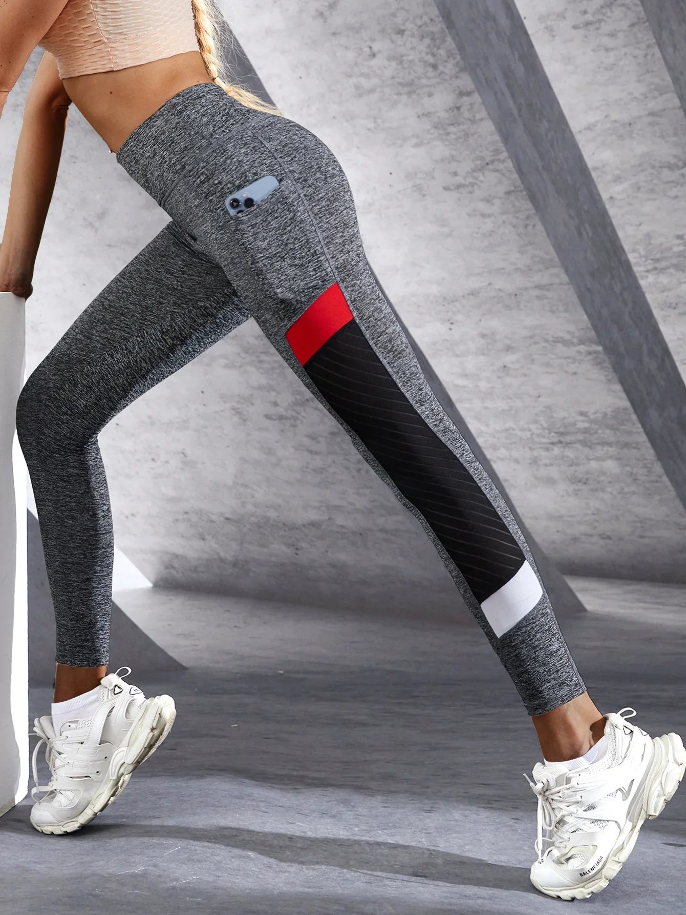 Mesh High Waist Yoga Pants with Side Pockets Leggings for Women Tummy Control Workout Shaping Leggings