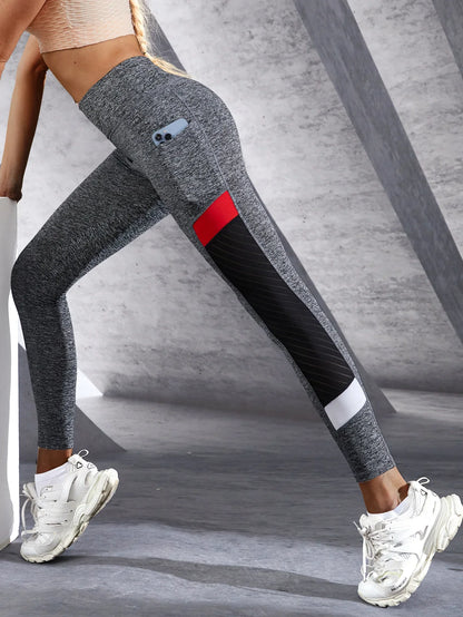 Mesh High Waist Yoga Pants with Side Pockets Leggings for Women Tummy Control Workout Shaping Leggings