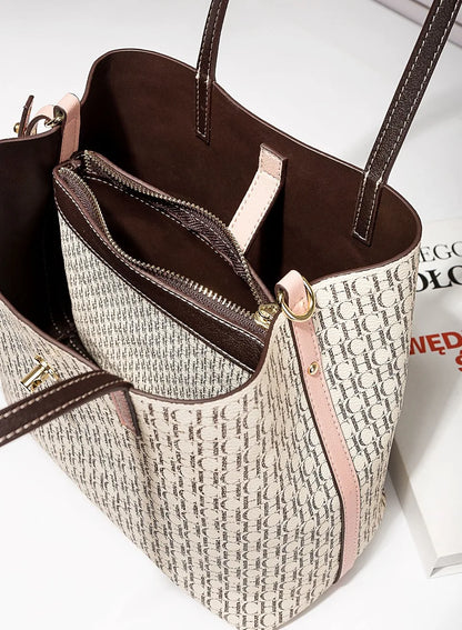 Stylish Monogram Tote Bag Lock Decorative Detail Top Handles Detachable Crossbody Strap Fashion Shoulder Bag