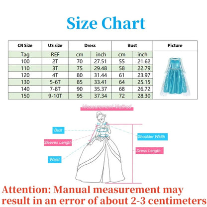 Cinderella Anna Elsa Costume Children Princess Dress for Girls Kids Cosplay Snow White Christmas Carnival Party Disguise Outfit