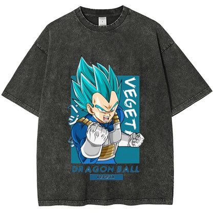 Vintage Washed Men's T Shirts Dragon Ball Goku Saiyan Anime Printed Summer Women's Oversized Short Sleeve Tees Y2k Clothes Tops