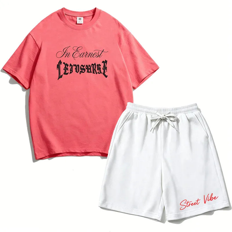 2Pcs Boys Cotton Summer Outfit Gothic Street Style Print T-shirt and Shorts Casual Sportswear for Kids 3-14Y RZ29