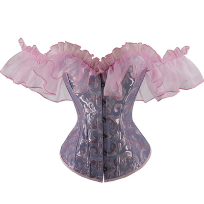 Off Shoulder Corset Top Sexy Gothic Corsets and Bustiers Overbust Corset Slimming Waist Trainer Ruffles Short Sleeve Women Top