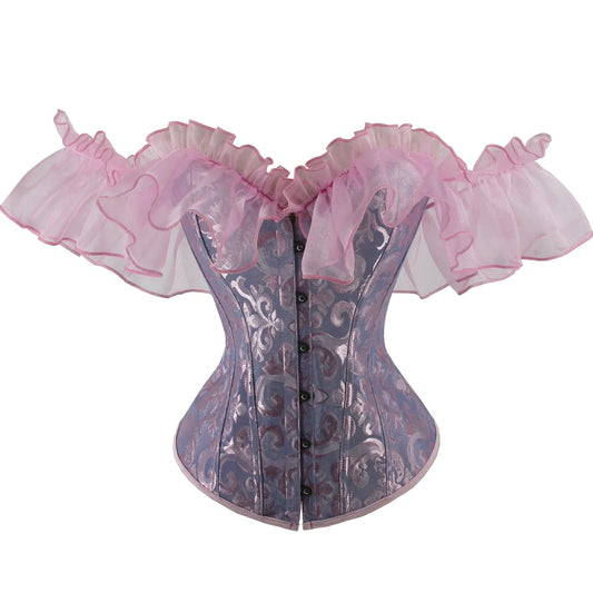 Off Shoulder Corset Top Sexy Gothic Corsets and Bustiers Overbust Corset Slimming Waist Trainer Ruffles Short Sleeve Women Top