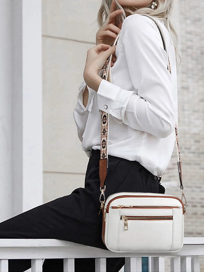 Ladies' Small Square Bag Two-tone Leather Crossbody Bag Large-capacity PU Crossbody Wallet Multi-functional Small Square Bag