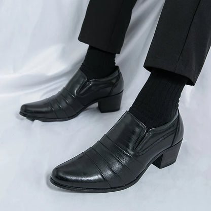 Leather Men's High Heel Dress Shoes British Style Elevator Business Oxford Footwear for Wedding Party Male Increasing Loafers
