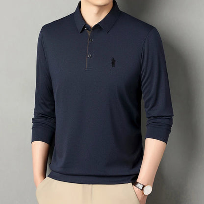 Spring and Autumn Pure Cotton Men's Long Sleeve Collar T-shirt Business Casual Fashion Comfortable Versatile Polo Shirt