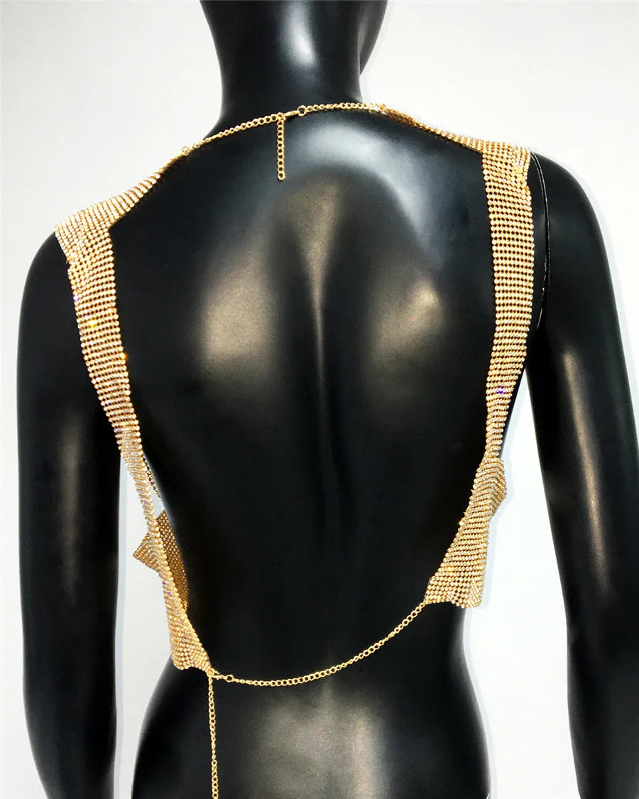 Shiny Rhinestone Sequins Crop Top Sexy Backless Round Neck Metal Tank Top For Women 2024 Fashion Nightclub Party Camisole