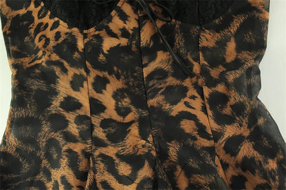 Party Leopard Backless Women Dresses V Neck Sleeveless Sheath Bodycon Lace-up Sexy Club Fashion Female Vestidos Robes