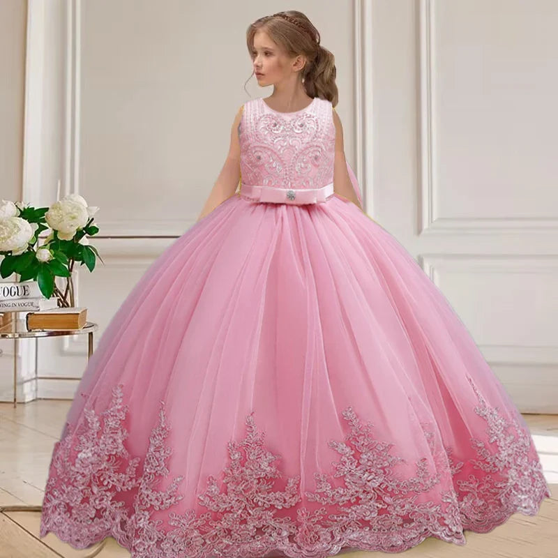 4-12 years old gorgeous girl dress sheer elegant girl birthday party princess dress long carnival evening dress summer clothing