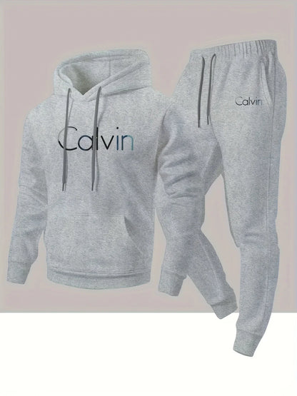 New Calvin Tracksuit for Men  Hoodie & Jogger SetHip Hop Streetwear Casual Workout Outfit Fall Winter Fashion Gym Athletic Wear