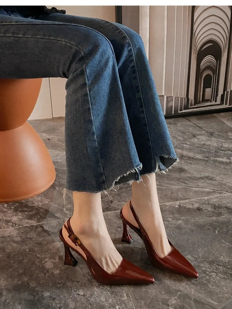Women's Pumps Sexy Pointe High Heels Sandals Fashion Patent Leather High Heels Elegant Temperament High Heeled Sandals for Women
