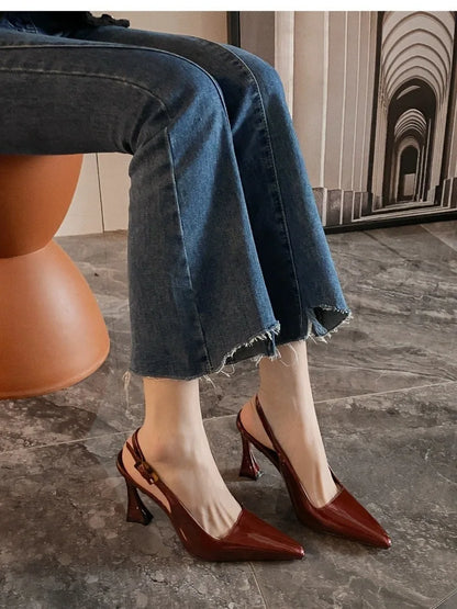 Women's Pumps Sexy Pointe High Heels Sandals Fashion Patent Leather High Heels Elegant Temperament High Heeled Sandals for Women