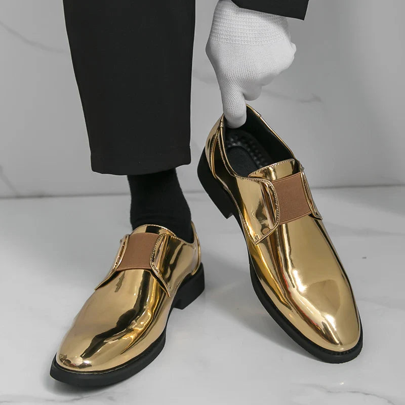 Fashion New Mens Charm Gold Patent Leather Business Office Shoes Designer Brand Loafers Formal Wedding Dress Homecoming Footwear
