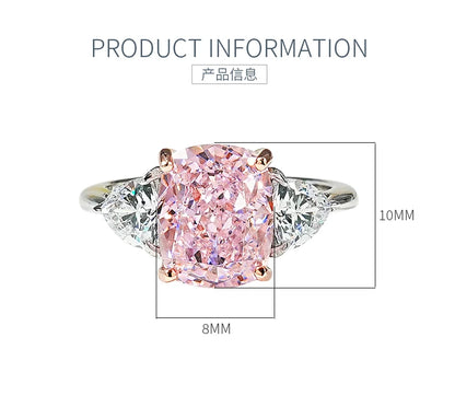 Luxury pink diamond Radian ice cut 925 silver ring set with high carbon diamond temperament versatile ice cut