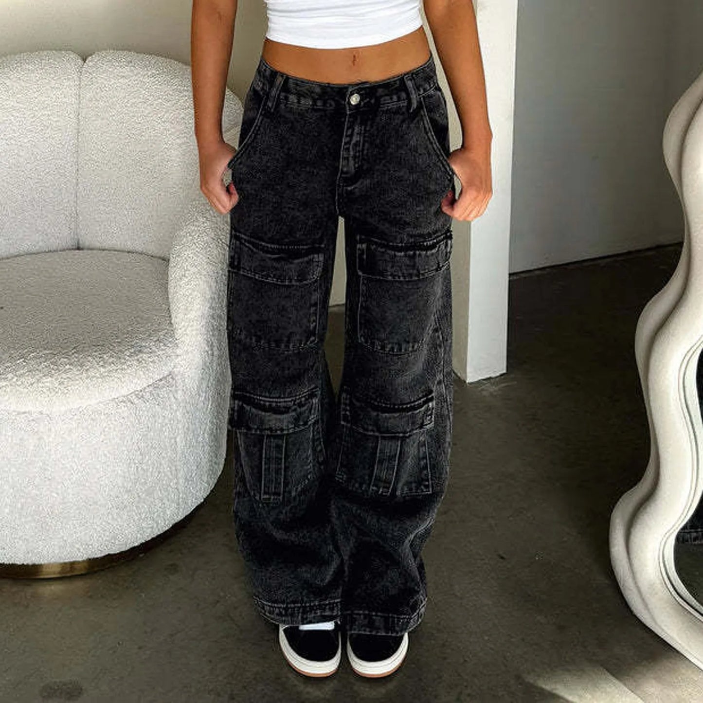 Wide Leg Mid-Low Waist Jeans