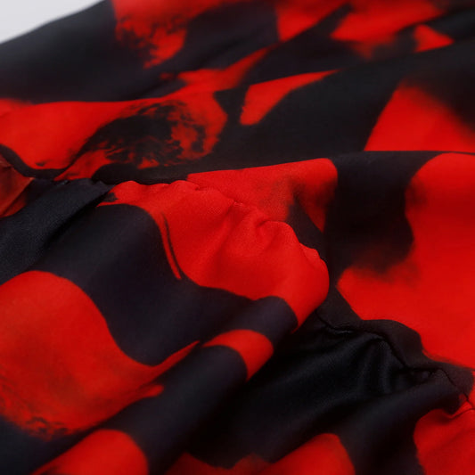 Women's Half length Skirt Summer Retro Red Printed Irregular Long Skirt Fashion Commuter Cake Skirt