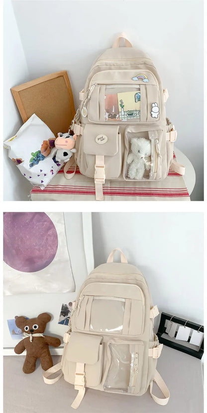 New Cute Nylon Backpack Suitable for Young Girls, Female Students, and Ladies, Multi-Pocket Student Backpack