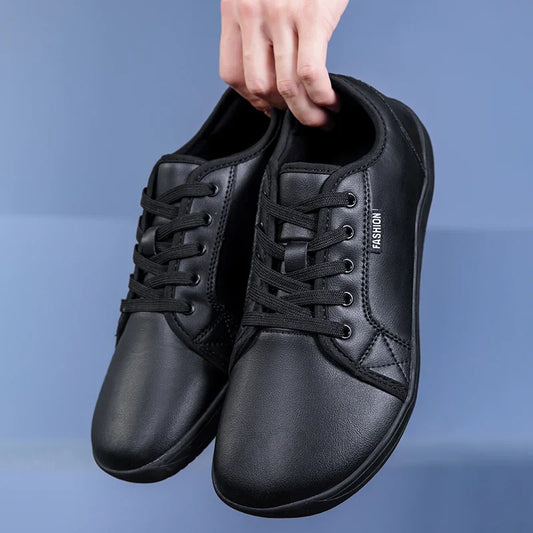 Wide Toe Men Minimalist Shoes Comfortable Sneakers Leather Casual Shoes Black Slip On Leisure Loafers Drive Office