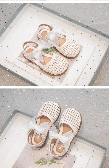 Children's Sandals Summer New Elegant Girls Princess Shoes Woven Style Beach Causal Kids Flat Sandals Solid Color Versatile
