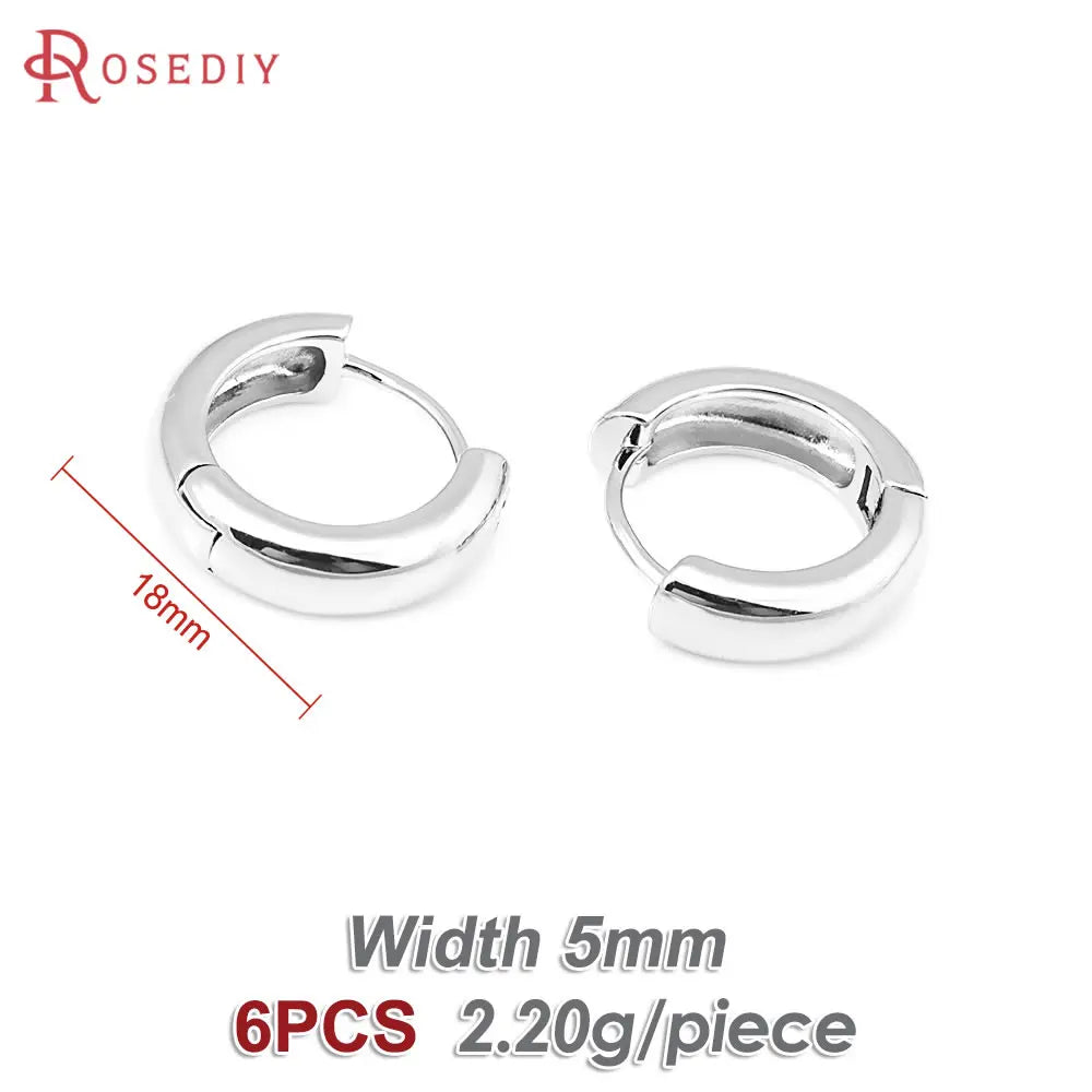 6PCS 14MM 16MM 18MM 23MM 25MM 30MM 18K Gold Color Brass Round Circle Loop Earrings Hoops Jewelry Making Supplies Accessories