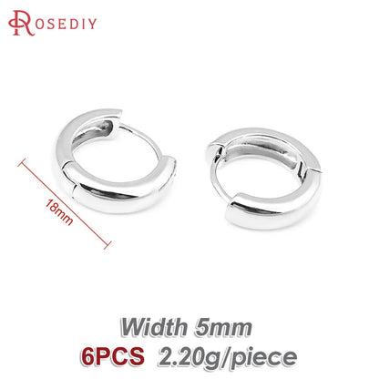 6PCS 14MM 16MM 18MM 23MM 25MM 30MM 18K Gold Color Brass Round Circle Loop Earrings Hoops Jewelry Making Supplies Accessories