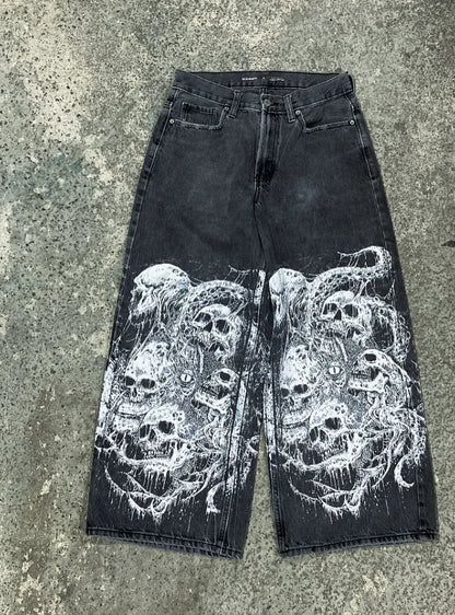 High Street Cool Personality American Style Denim Trousers Niche Fashion Baggy Washed Distressed Wide-leg Straight Jeans
