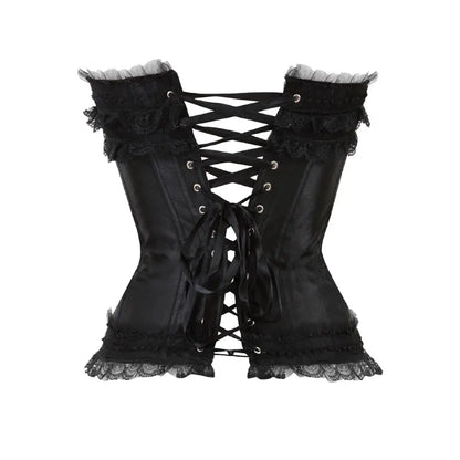 Women Sexy Satin Overbust Corset Lace Up Corsets Bustiers Top Gothic Ladies Halloween Plus Size White Red Black Pink korsett