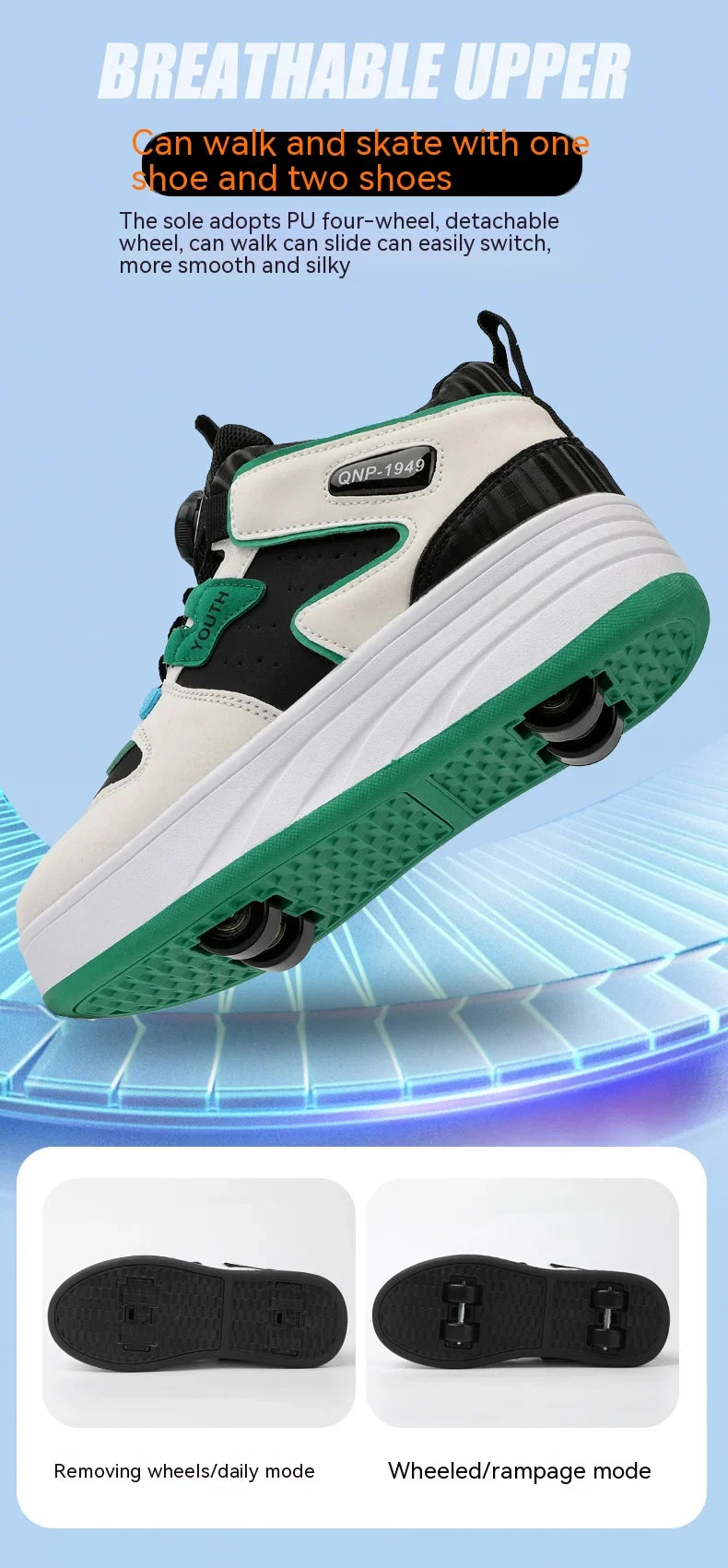 Students children's shoes four wheel light shoes Boys invisible roller shoes large size outdoor sports walking shoes women