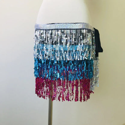 Sexy Sequins Tassel Dancewear Mini Skirt Women Clothes Jupe Femme Belly Dance Skirts Ladies Faldas Performance Stage Bottom Saia