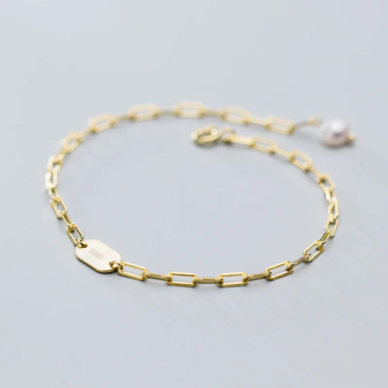 3 Color 925 Sterling Silver Simple Bracelet for Women Fashion Geometric Oval Pearl Bracelet Korea Style Fine Jewelry Gift