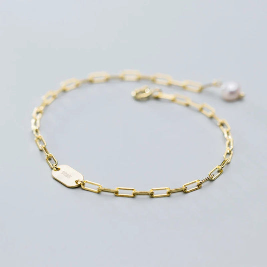 3 Color 925 Sterling Silver Simple Bracelet for Women Fashion Geometric Oval Pearl Bracelet Korea Style Fine Jewelry Gift